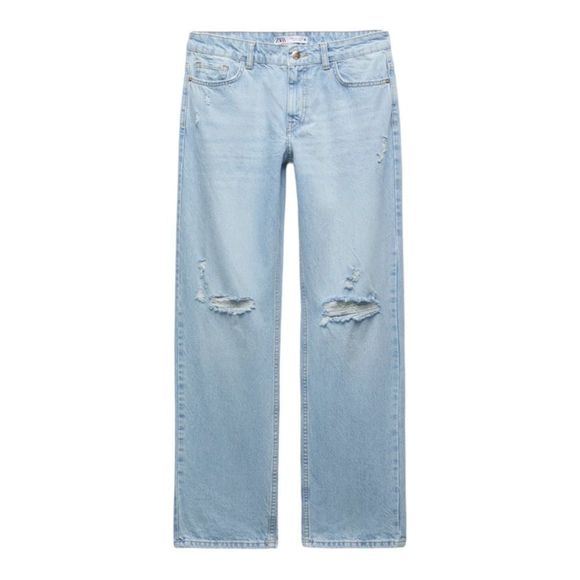 ZARA | Light Blue | RIPPED MID-RISE Z1975 STRAIGHT LEG JEANS - Picture 2 of 11